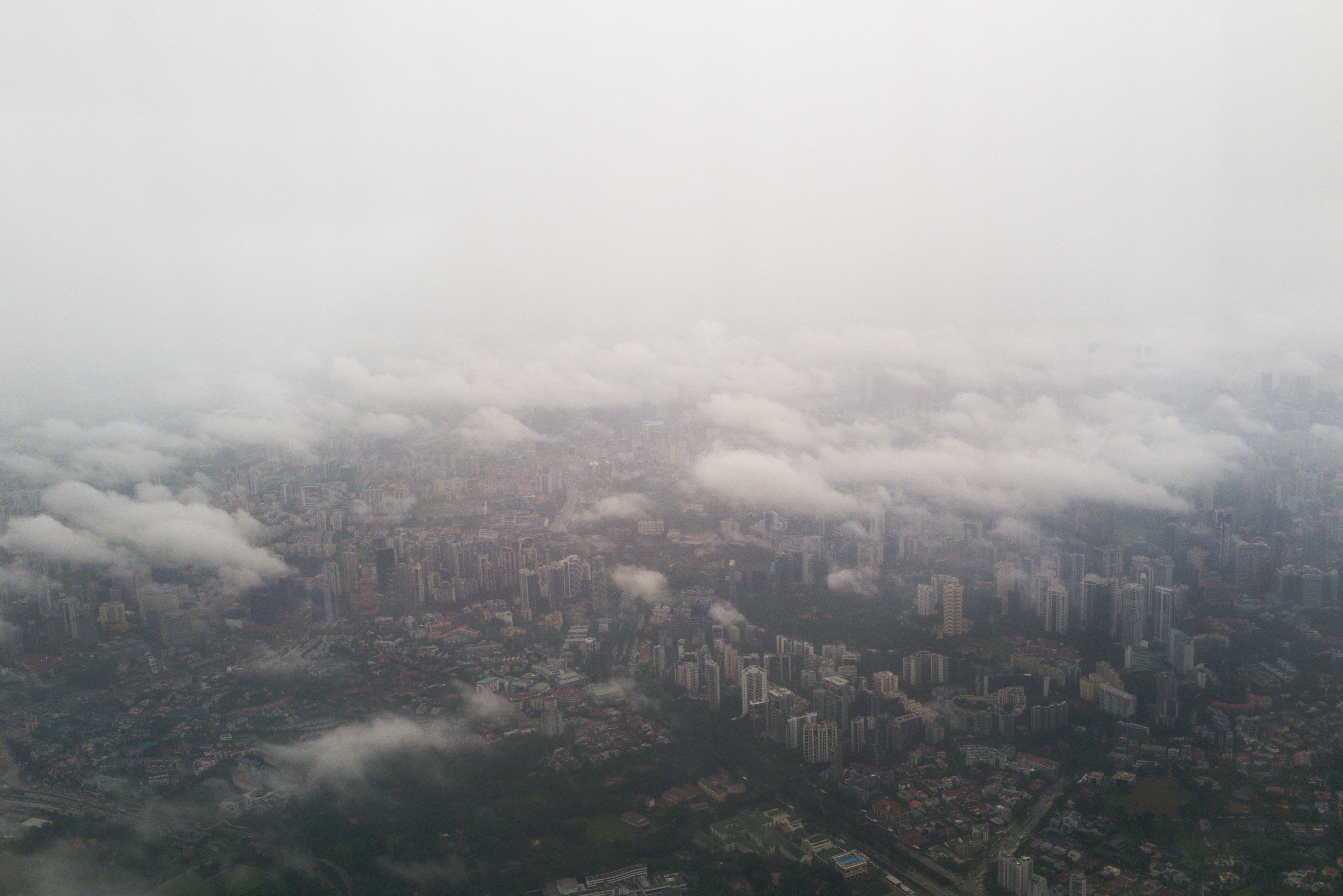 Aerial view on Singapore on a rainy day